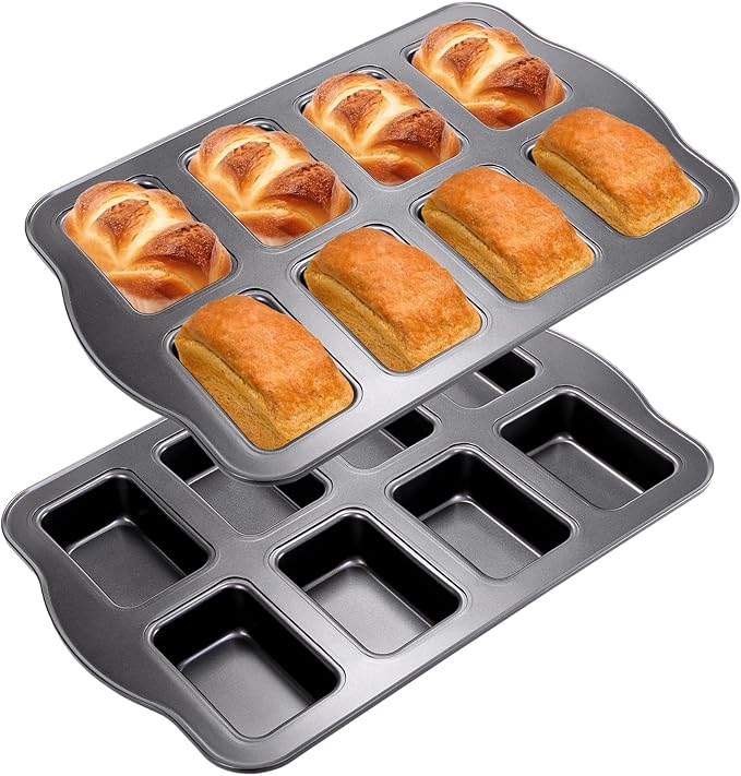 Carbon Steel Mini Loaf Pans 2 Pack, 8x2 Non-Stick Square Small Cornbread Loaf Pan for Baking Bread Banana & Brownies