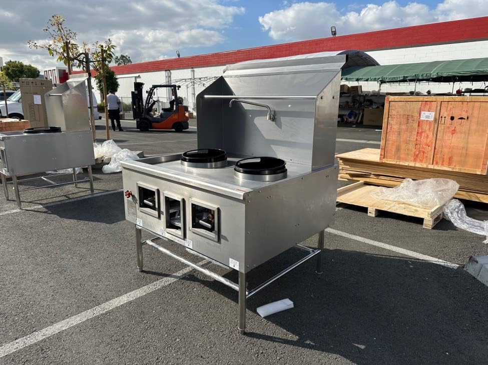 cooler depot Chinese Wok Range with Waterfall, 47"Width 2 hole burner ring propane/natural gas LP NG, NSF Certified