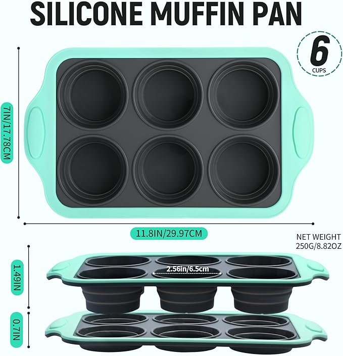 Muffin Pans for Baking 6 Cups, Silicone Foldable Muffin Pan with Metal Frame, Collapsible Cupcake Pan, Egg Bite Molds, Muffin Tin Tray for Baking Homemade Brownies Puddings(1)