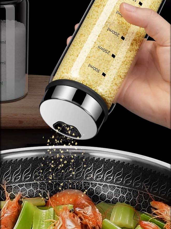 Verdental 10 oz Salt Pepper Shakers with Adjustable Outlet Holes Clear Glass Shaker Bottles Spice Seasoning Cans for Kitchen Decor Home Restaurant BBQ Camping Farmhouse Kitchen Accessories (300 ml)