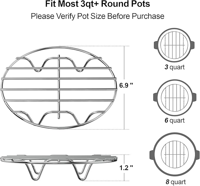 GSlife Steamer Rack 7''+ 9'' - Stainless Steel Canning Rack, Round Cooling Baking Roasting Rack, Trivet for Dutch Oven Air Fryer, Instant Pot Accessories for 3, 6, 8 Qt Pressure Cooker, Set of 2