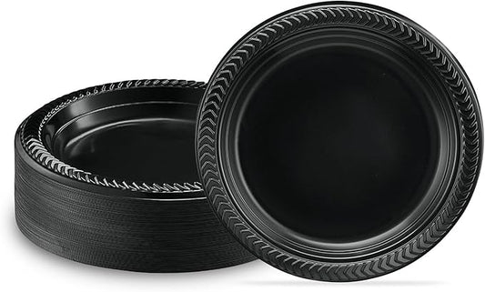 PLASTICPRO 100 PCS Small Black Plastic Plates, Light Weight 6 Inch Plastic Dessert Plates, Disposable for Party and Wedding