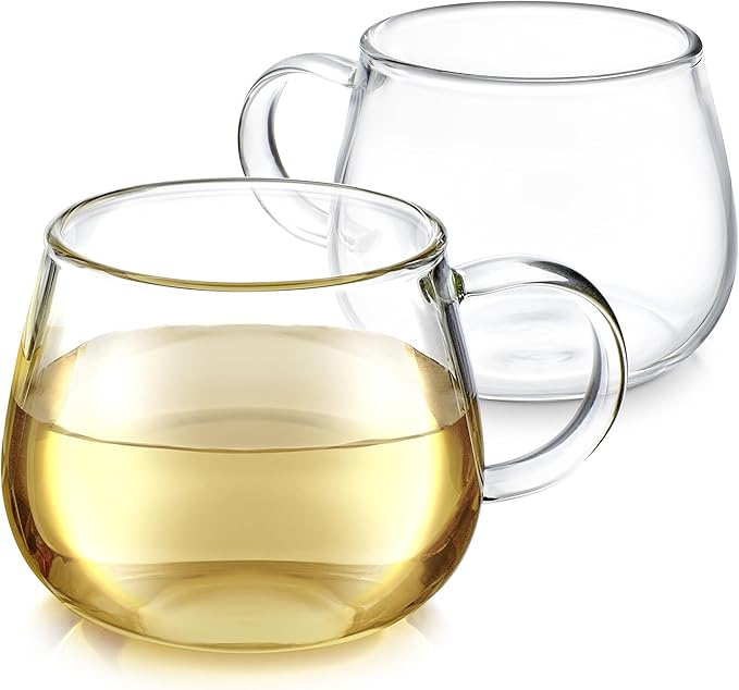 Teabloom Set of Two Premium Borosilicate Glass Tea Cups - 7 oz / 207 ml - Lead-Free, Stain-free and Microwave Safe - Blossoms Collection