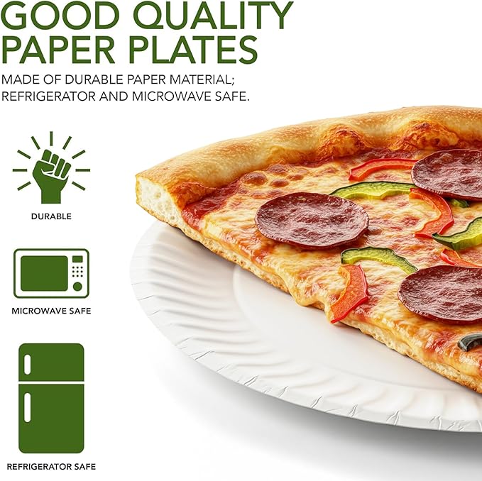 Stock Your Home 9-Inch Paper Plates Uncoated, Everyday Disposable Plates 9" Paper Plate Bulk, White, 200 Count