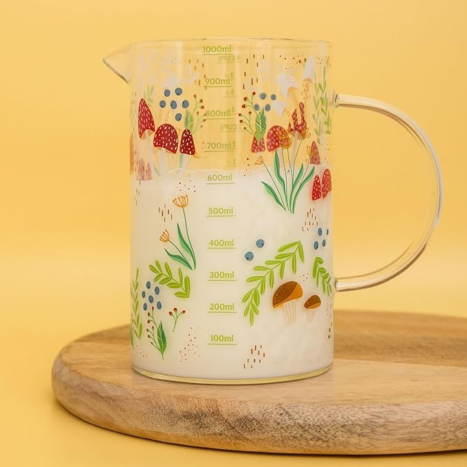 Steel Mill & Co Mushroom Measuring Cup for Liquid, Glass Beaker, Cottagecore/Hippie/Fairycore Kitchen Accessories, Mushroom (1000mL)