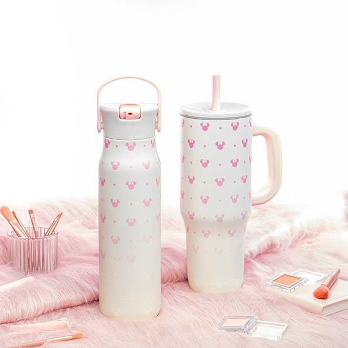 Zak Designs Disney Sutton Travel Tumbler for On the Go or At Home, 40oz Stainless Steel with Vacuum Insulation, Silicone Straw, Carry Handle, and 3D Artwork for Cold Drinks (Minnie Mouse)
