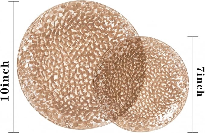 Rubtlamp 60Pcs Plastic Plates, Clear Brown Disposable Plates, Hammered Heavy Duty Plastic Platos, Fancy Disposable Platos Include 30 Coffee Dinner Plate, 30 Amber Salad Plate For Party