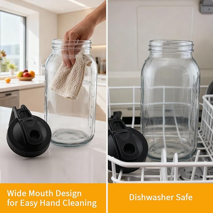 3 Pack 64oz Mason Jar Pitcher with Lid – Wide Mouth, Leakproof Glass Water Jug, Breast Milk Pitcher for Juice, Milk, Tea, Cold Brew Coffee（2 black &1 gary）
