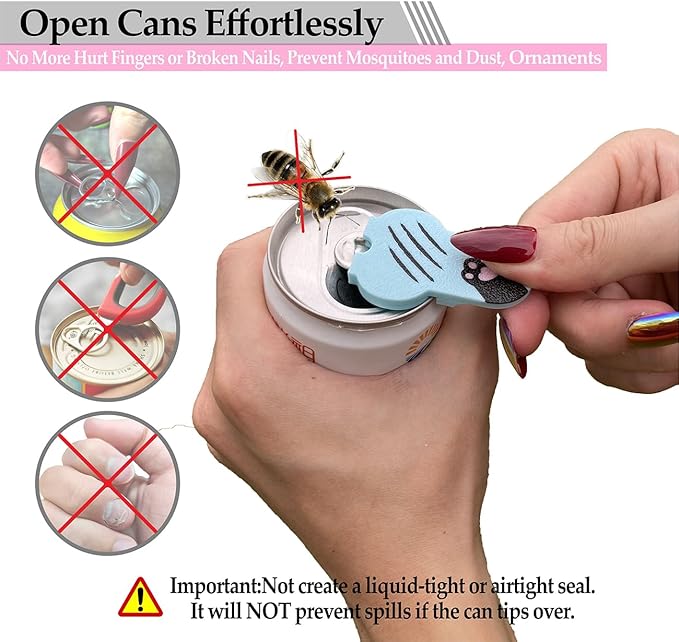 Soda Can Tab Opener Mini Soda Can Cover Easy Tab Opener and Drink Protector Cute Beverage Barricade Soda Protector for Beer,Coke,Aluminum Cans at Party,BBQ, Beach(Cat Paw Blue)