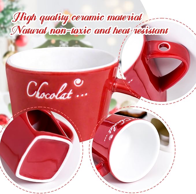 Mini Sweet Fondue Cup, Ceramic Coffee Warmer Mug, Portable Chocolate Melting Cup with Fork for Cheese, Great for Adult/Kids for Camping/Date/Movie Night/Birthday/Wedding Gifts (Red)