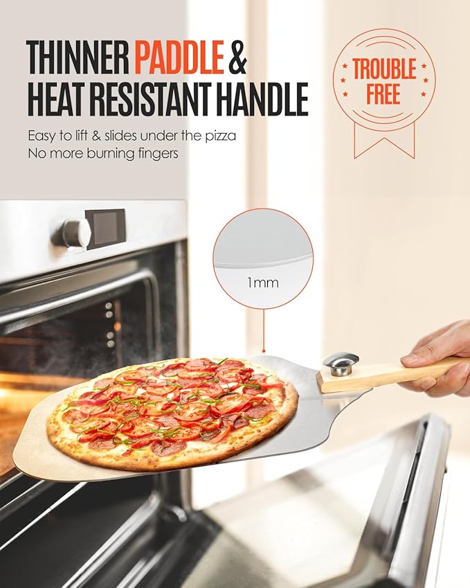Pizza Peel Aluminum Pizza Spatula, Metal Pizza Paddle(14inx 16in) with Rocker Cutter Foldable Wood Handle, [Storage bag included], for Family Pizza Oven Baking Pizza, Dough, Bread & Pastry