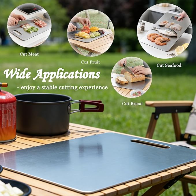 100% Pure Titanium Cutting Board, Double-Sided Titanium Cutting Boards for Kitchen Dishwasher Safe, Camping Metal Charcuterie Chopping Board Mat for Meat, Fruit & Cheese (XL, 13.6”×9.5”)