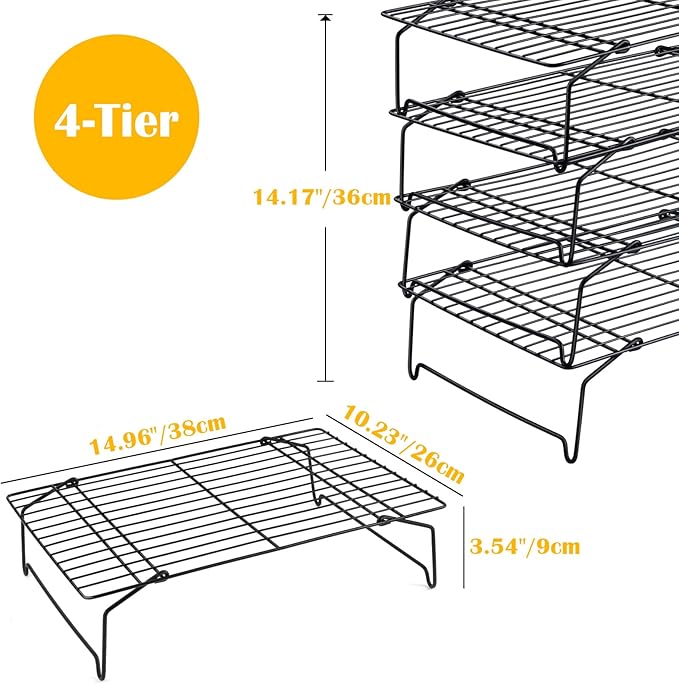 Cooling Racks for Cooking and Baking, Leonyo 4-Tier Stackable Baking Cookies Racks, Stainless Steel Wire Rack for Cooling Roasting Grilling, Oven Safe, 15" x 10"