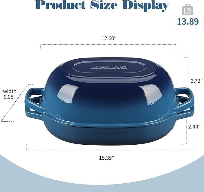 Enameled Cast Iron Oval Dutch Oven Pot with Lid, Dutch Oven for Sourdough Bread Baking, Bread Oven, Bread Dutch Oven, Oval Bread Pan, 7qt, Lake Blue
