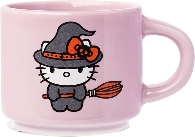 Silver Buffalo Sanrio Hello Kitty Halloween 4 Pack Stackable Ceramic Mug Set With Storage Rack, 3 Ounces