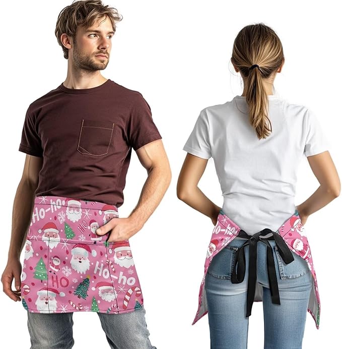 Server Waitress Waist Apron with 3 Pockets, Short Aprons for Servers,Waiter Apron For Waiter Accessories