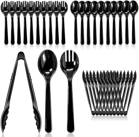 24 Pack Disposable Black Plastic Serving Utensils, Large Disposable Serving Spoons For Buffet Party Supplies Dinner Catering For Party Catering Restaurant Picnic