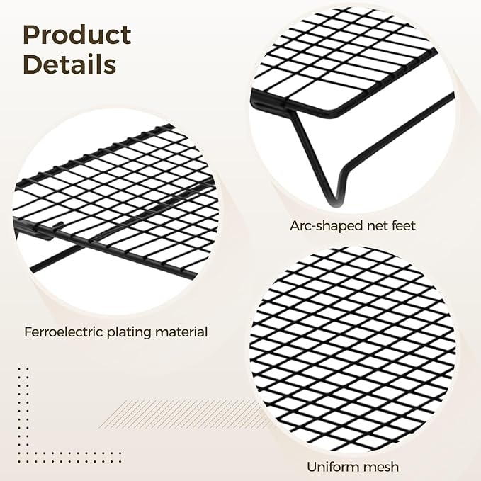2 Pack Cookie Cooling Racks, Carbon Steel Wire Grid for Baking, Foldable Non-Stick Tray, Stackable Design for Bread Pastries, Laptop Vent Stand, 13.4 in x 9.4 in x 2.4 in / 34 cm x 24 cm x 6 cm