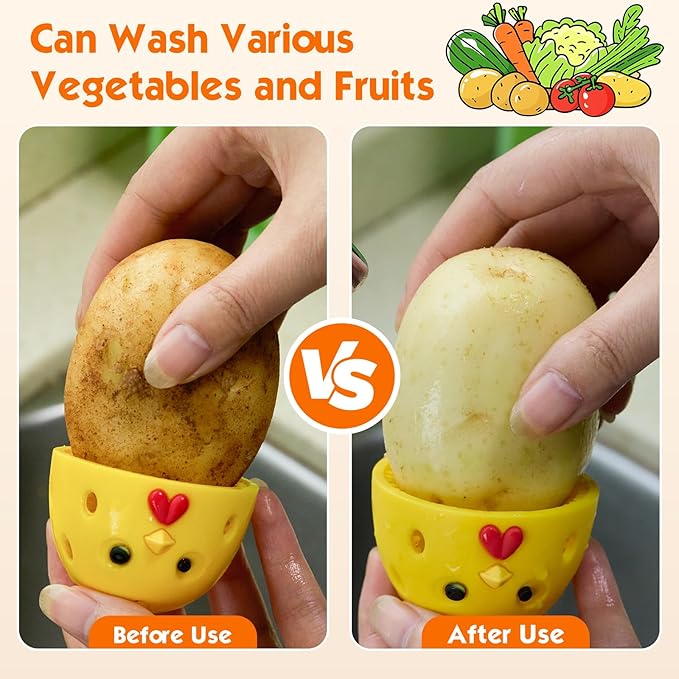 2 PCS Egg Washer for Fresh Eggs, Silicone Egg Brush Cleaner, Egg Cleaner Scrubber for Fresh Eggs, Reusable Multipurpose Washing Egg Tool for Fruits and Vegetables (Purple/Green)