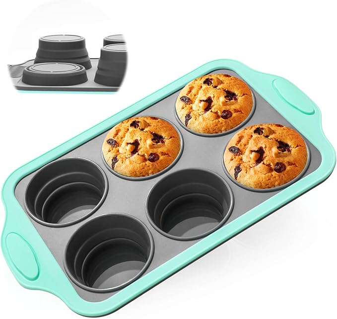 Muffin Pans for Baking 6 Cups, Silicone Foldable Muffin Pan with Metal Frame, Collapsible Cupcake Pan, Egg Bite Molds, Muffin Tin Tray for Baking Homemade Brownies Puddings(1)