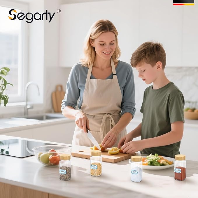 Segarty 4oz Spices Jars with Bamboo Shaker Lids, 3 PCS Square Spice Containers, 120ml Empty Glass Seasoning Organizers for Spices Herbs Storage, Small Salt and Pepper Shakers with 7 Stickers, 1 Brush