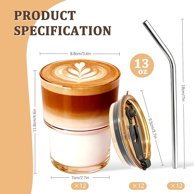 12 Packs Glass Tumbler with Lid and Straw Ice Coffee Cup Graduation Teacher Appreciation Gifts in Bulk Ideas End Year Christmas Back School Teacher Day Thank you Small Regalos Maestras Navidad