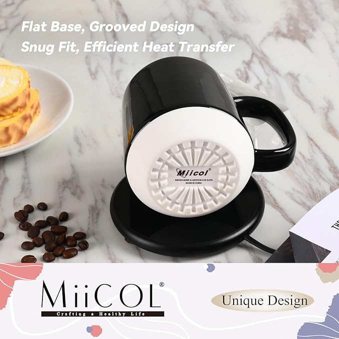 Miicol Ceramic Coffee Mug, 16 oz Large Coffee Cup, Tea Mug with Handle, Flat Bottom Mug for Men, Women, Office, Microwave and Dishwasher Safe, Multi-Color, Panda Black