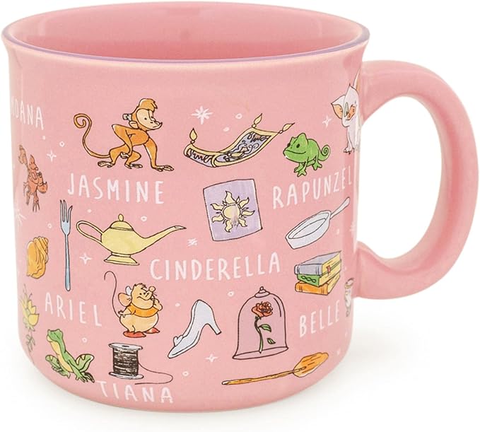 Disney Princess Icons Ceramic Camper Mug | BPA-Free Travel Coffee Cup For Espresso, Caffeine, Cocoa, Beverages | Home & Kitchen Essentials | Cute Gifts and Collectibles | Holds 20 Ounces | BPA-Free, For Espresso, Caffeine, Cocoa, Beverages