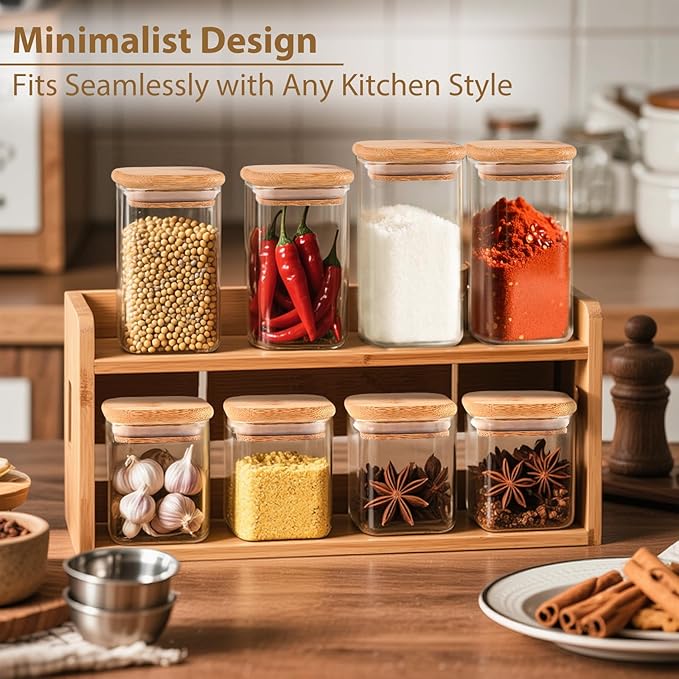 20 Pack 4 oz Square Glass Spice Jars with Lids and Labels – Airtight Small Seasoning Containers Set, Clear Glass Storage Jars for Seasoning, Spices, Kitchen Pantry Organization