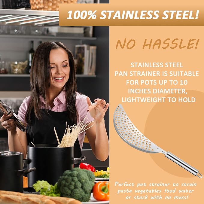 Boao 2 Pieces Pot Strainer with Handle Stainless Steel Colander Pasta Drainer Pan Pot Strainer with Recessed Hand Grips Suitable for Kitchen Different Sizes up to 10 Inches