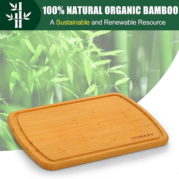 Homaxy Large Bamboo Cutting Boards for Kitchen,14.5x11.5" Wood L Cutting Board with Juice Groove, Wooden Butcher Block Chopping Board for Kitchen, Meat, Cheese, Fruit & Vegetables - Pre Oiled