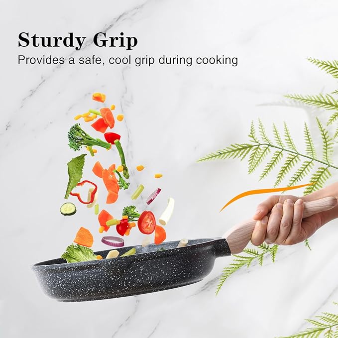 Kordisen Nonstick Frying Pan Skillet with Lid, 8 Inch Granite Egg Omelet Pan, Healthy and Non Toxic, Induction Compatible, PFOA Free