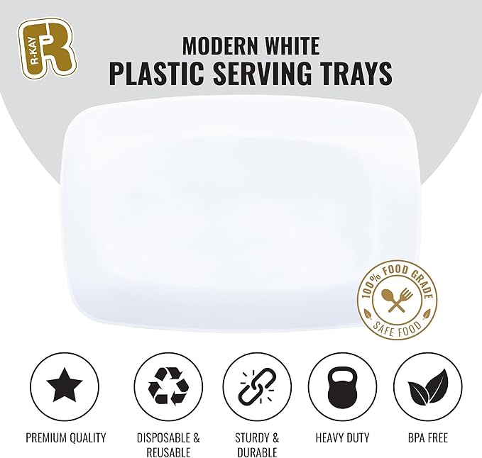 R-kay 6 Pack White Serving Tray - 12.75 x 8.25 Trays for Serving Food - Heavy Duty Platters for Party - Premium