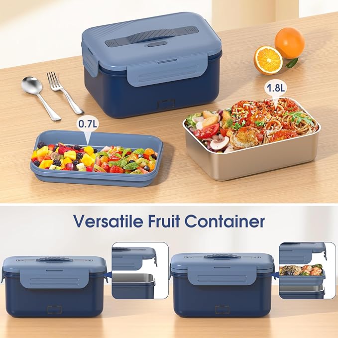 Electric Lunch Box Food Heater Upgrade 3 in 1 Portable Food Warmer 100W Leakproof Heated Lunch Box for Adults Car/Truck/Office with 1.8L SS Container Fork Spoon Carry Bag, 12V/24V/110V