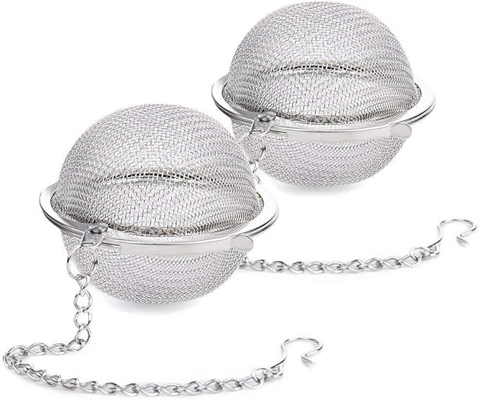2Pcs Stainless Steel Tea Infuser Strainer, 2.04 Inch Metal Fine Mesh Tea Spice Ball for Loose Leaf Tea, Tea Filter with Chain Hook, Tea Interval Diffuser for Spices, Seasonings