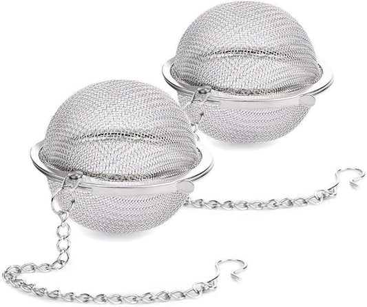 2Pcs Stainless Steel Tea Infuser Strainer, 2.04 Inch Metal Fine Mesh Tea Spice Ball for Loose Leaf Tea, Tea Filter with Chain Hook, Tea Interval Diffuser for Spices, Seasonings