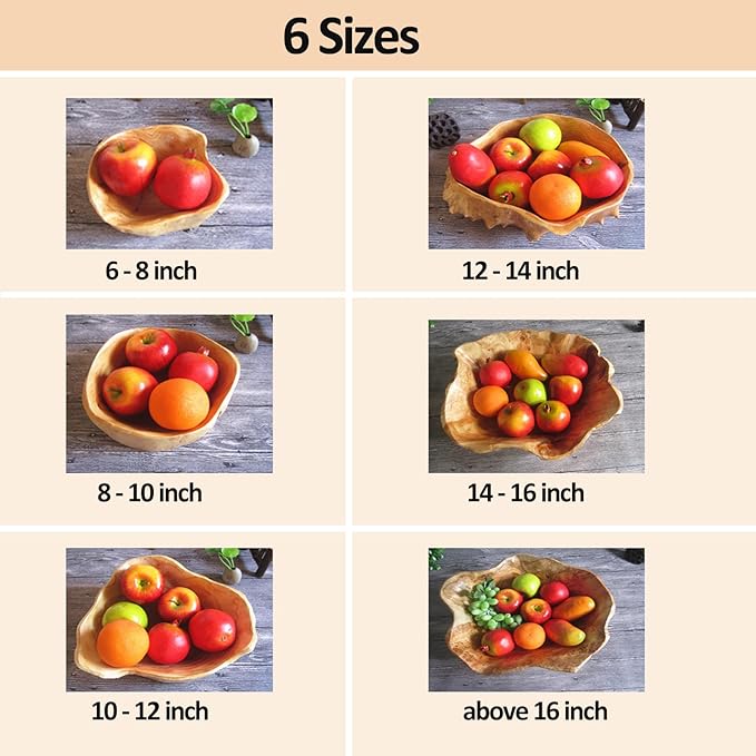 Wooden Bowl Decorative Natural Wood Fruit Bowl, Irregular Creative Wood Bowls, Rustic Hand Carved Candy Snack Keys Serving Bowls for Home Decor (6"-8" Diameter)