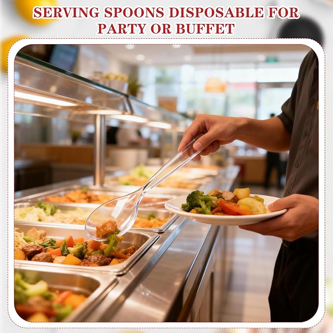 Mwellewm 10" Serving Spoons for Buffet Parties Plastic Serving Utensils 12 Packs Disposable Spoons for Buffet Large Heavy Duty Clear Plastic Soup Spoons Catering Supplies for Wedding Gathering Holiday