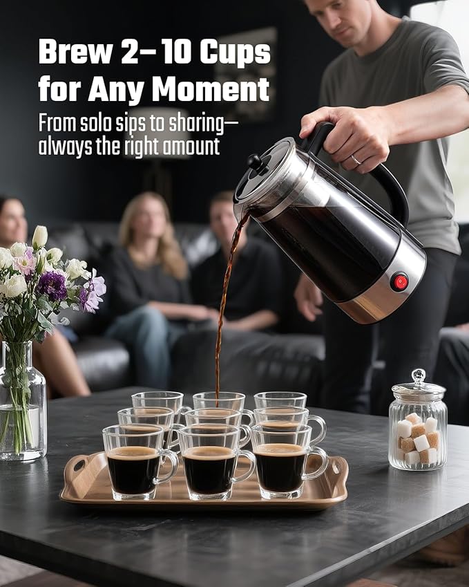 Percolator Coffee Pot Electric Coffee Maker, 10-Cup Coffee Percolator with Auto Keep Warm, Stainless Steel Basket, Borosilicate Glass, Cool-Touch Handle