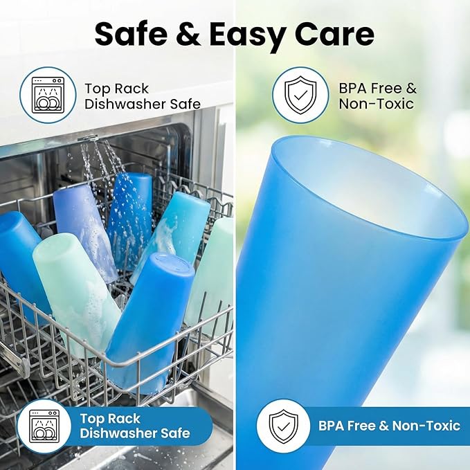 32 oz Plastic Cups Reusable, Unbreakable Plastic Tumblers, BPA Free Dishwasher Safe Large Water Cup set of 8, Lightweight Kids Cups for Kitchen Outdoor