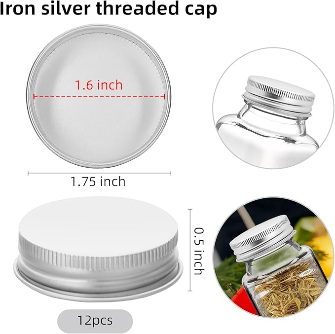 12 Pcs Silver iron Lids Lids for 4 oz and 6 oz Square Spice Jars Reusable Can Airtight Spice Storage Canning Lids for Nice Sealing Kitchen (12)