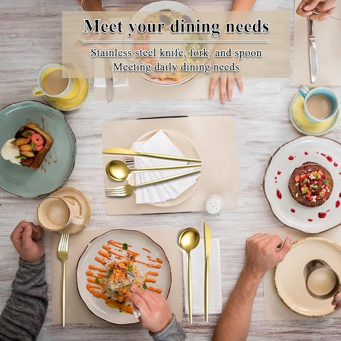 Evanda Gold Silverware Set 60 Piece Service for 20, Titanium Gold Plated Stainless Steel Flatware Set, Knives Forks Spoons Cutlery Set for Wedding, Parties, Birthday, Restauroom, Dishwasher Safe