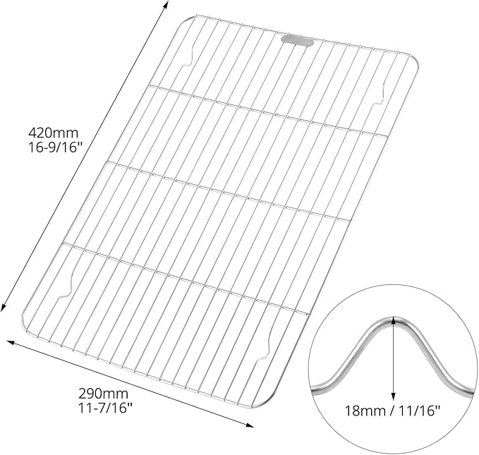 QWORK 304 Stainless Steel Baking Rack for Cooking, 2 Pack 17" x 12" Chef Cooling Rack, Grid Wire Cookie Cooling Racks