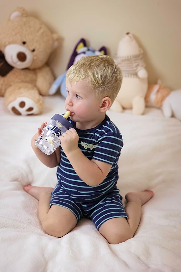 Zak Designs Capri Toddler Tumbler For Travel or At Home, 10oz 2-Pack Durable Plastic Sippy Cups With Handle and Leak-Proof Design are Perfect For Kids (Wheels, Blue)