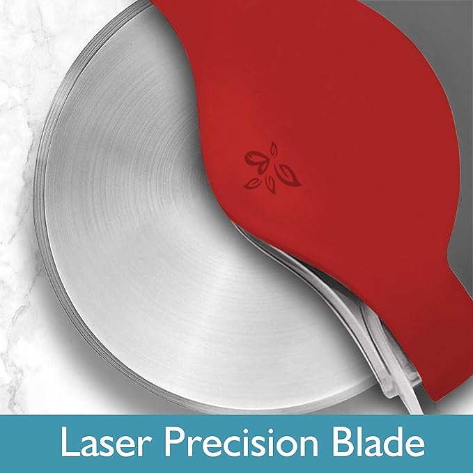 Red Pizza Cutter Wheel with Protective Blade Cover, improved, Super Sharp, Easy To Use and Clean, Slicer, Ergonomic Rubberized Grip, heavy dutty, Stainless Steel, Dishwater Safe