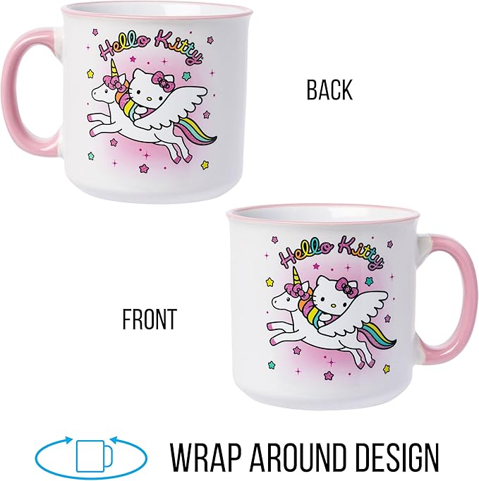 Silver Buffalo Sanrio Hello Kitty Rainbow Unicorn Glitter Ceramic Camper Mug, 20 Ounces