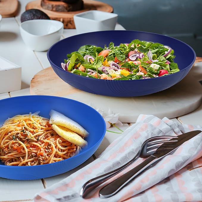 Wrova 10inch Wheat Straw Big Bowls Set of 6 - Large Salad Bowls 65oz set of 6 - Unbreakable Serving Bowls Microwave & Dishwasher Safe for restaurant - Big Plastic Bowls for Cereal,Salad - Ocean Series