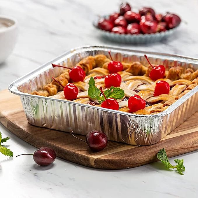 20-Pack Disposable Aluminum Foil Tins - Heavy Duty Square Cake & Baking Pans with Plastic Dome Lids