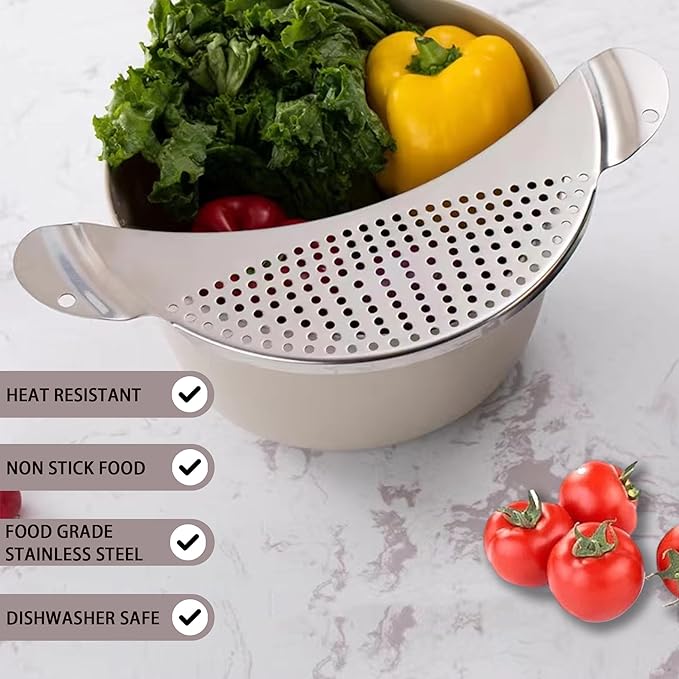Pot Strainer Stainless Steel 2 Pack, Pasta Strainer, Metal Food Strainer for Noodles Fruit Veggies, Suitable for Pots or Containers Up to 10 Inches