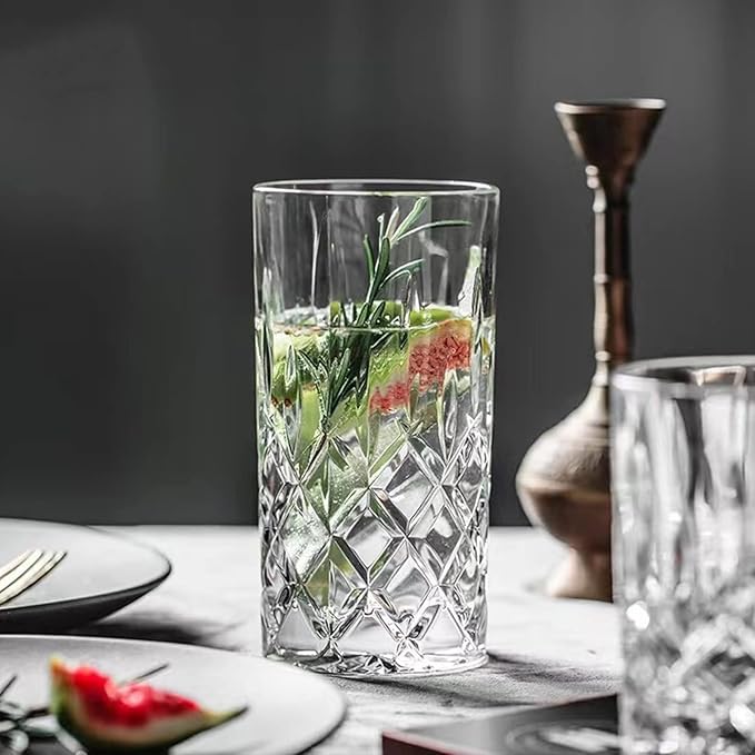Drinking Glasses, 8 Piece Crystal Glass Cups, Mixed Glassware Set, 4 pcs Crystal Old Fashioned 11oz Highballs and 4 pcs 11oz Whiskey Glasses, Great for Cocktail, Whisky and other Beverages